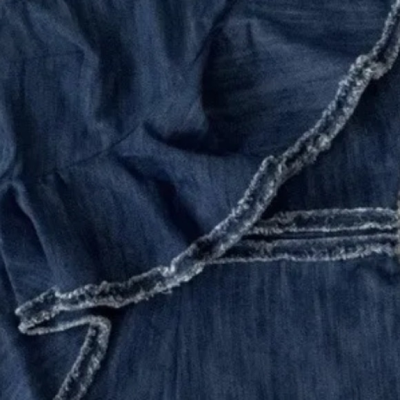 ALEXIS Denim Romper One Shoulder Asymmetrical Ruffle Jean Short JumpSuit BLAKELY - Picture 8 of 15